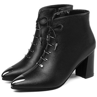 Nuevas botas de piel puntiagudas de otoño e invierno-negro 