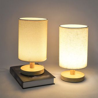 Retro Literary Solid Wood LED Night Light Fabric Lampshade Linen Cover 