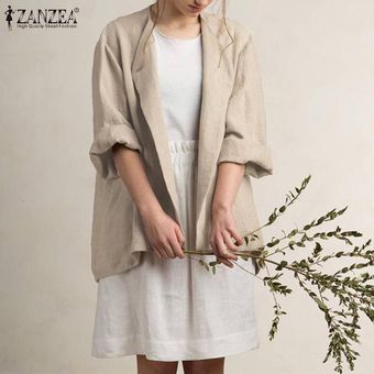 Gris oscuro ZANZEA mujer de manga larga delantera abierta Cardigan de algodón capa de la chaqueta étnica 