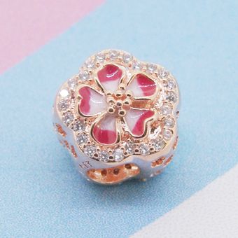 925 Plata Esterlina Rose Golden Flower Tree Colgate Diy Dama 