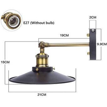 Luz Lámpara de Pared Vintage Lámpara Industrial Casquillo E27 Negro 