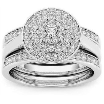Deluxe Crystal Woman Big Zircon Ring Set Bride Boda Ring Las 