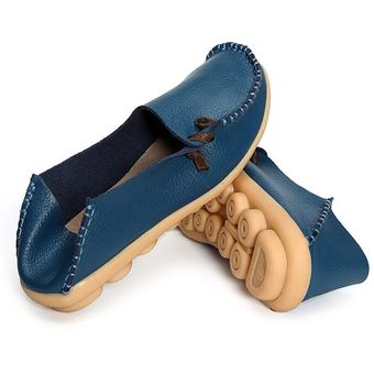 Las mujeres forman los holgazanes planos del Barco zapatos grandes Tamaño suave multi-direccional El uso del color puro Azul claro 
