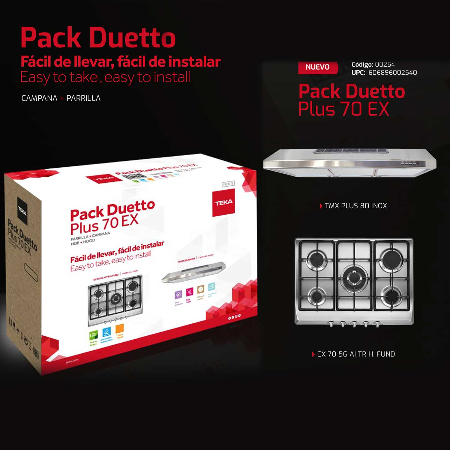 Pack Duetto Plus 70 EX  Parrilla + Campana 00254