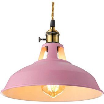 Lámpara de Colgante Industrial Vintage E27 Luz de Techo Ø27cm Rosa 