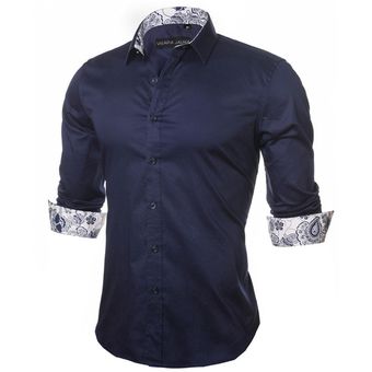 #Dark Blue Camisa de manga larga para hombre,indumentaria informal 