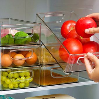 Contenedores organizadores apilables para refrigerador, paquete de 6  contenedores organizadores de cocina transparentes con asas y 20 bolsas de