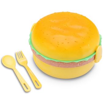 Jnan Cute Hamburger Fiambrera de doble nivel Caja de hamburguesa Bento 