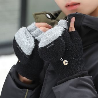 engrosamiento de lana #Color vino guantes con dedos al aire informales para invierno sin dedos para mujer CUI Guantes tejidos de algodón para hombre manopla de mitad de dedo cálidos 