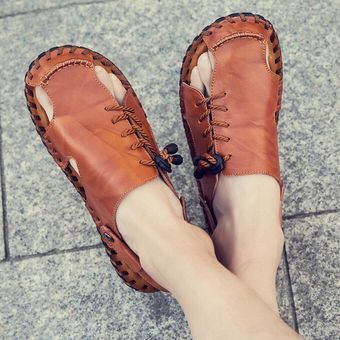 Tamaño grande 47 Sandalias hechas a mano para hombre Verano Nuevos zapatos de playa Zapatos para vadear Rojo  Marrón 