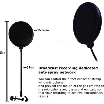 Queenaal PS-2 Micrófono de Estudio de Doble Capa Micrófono Pantalla de Viento Filtro Pop para grabación Negro 
