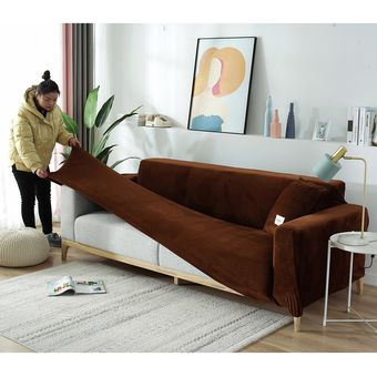 123 Seaters arte del paño de terciopelo antideslizante estiramiento Sofá Cover elástico grande muebles del sofá de la cubierta-Coffee 3 Seaters 