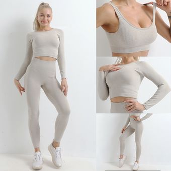 Leggins Yoga Pantalones de deporte Mujer Fitness de cintura alta sin costur 