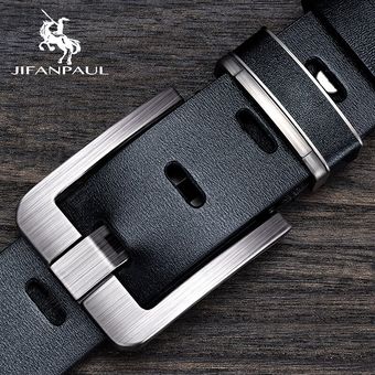 Jifanpaul-Cinturones De Cuero Genuino Para Hombre Cinturones De Aleación A La Moda Hebilla De Marca De Lujo Para Pantalones Vaqueros Cinturón De Negocios Para Hombre 