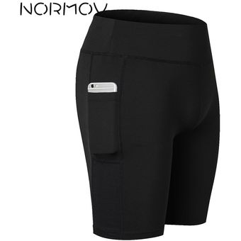 #1-Black pantalones cortos para correr para mujer,sólido de cintura alta,ropa de Fitness,pantalones cortos de Yoga del sudor con bolsillo,para motorista,6 colores 