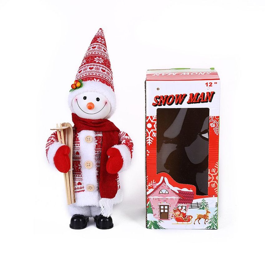 Ornamento Navidad Muñeco de nieve Música eléctrica Adorno Muñeco de nieve con leña