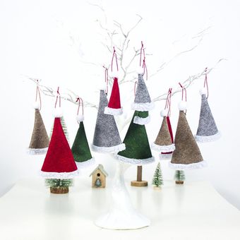 Tela de fieltro botella de vino Conjunto Xtmas sombrero de la decoración del árbol de Navidad colgante 