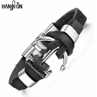 Pulsera trenzada Vintage de cuero para hombre hecho a mano #brown brazalete con abalorio de ancla tejido XYX 