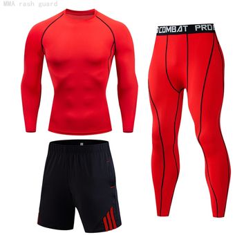 3 unidsset corriendo conjunto mallas camiseta táctico polainas traje de Jogging de deportes hombres gimnasio de ropa de marca #2 PC set11 