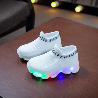 LED Luminoso niños bebé niñas muchachos Malla de malla calcetines deportes correr zapatillas zapatos casuales-Negro 