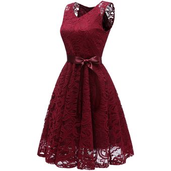 Vestido de fiesta corto de encaje sin mangas para mujer 