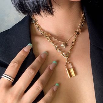 17KM Fashion Asymmetric Lock Necklace for Women Twist Gold ~ 