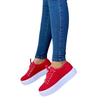 Tenis Chunky Blanco Rojo ⋆ Zapatos Chunky Mujer Moda 2021