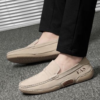 Mocasines informales cómodos para hombre Zapatos de conducción de cuero sin cordones Caqui 