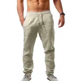 Pantalones de verano para hombre,ropa deportiva de algodón puro y lino,Simple y a la moda,nuevo estilo #White 