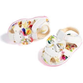 Sandalias antideslizantes de fondo suave chico y niña zapatos de verano de 0 a 3 años sandalias de princesa con lazo de flores ahuecadas 