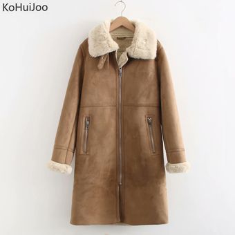 Abrigo largo de piel de oveja para mujer chaquetas de piel sintétic 