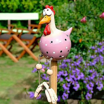 Escultura de pollo resina gallo pintado a mano arte rústico figurillas estacas de patio 