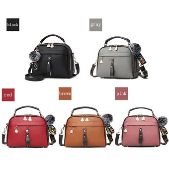 Bola de Pelo borla bandolera mensajero para mujeres de cuero PU bolso de cuero de señora Boston bola mensajero Crossbody bolsa #Red 1 Bola de Pelo borla bandolera mensajero para mujeres de cuero PU bolso de cuero de señora Boston bola mensajero Crossbody bolsa #Red 1
