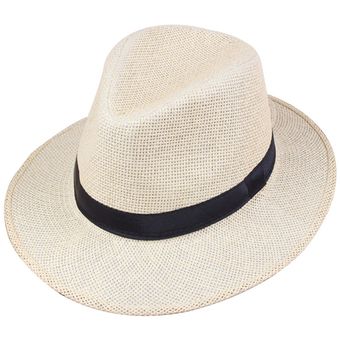 Diseño de ala Ancha Unisex Sol y Viaje Color Beige Sombrero Hombre Mujer de Panamá de Paja Sombrero de Verano para Playa 