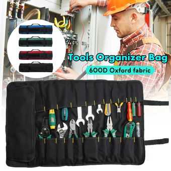 Bolsa de almacenamiento de herramientas de herramientas de hardware de electricista Bolsillo de bolsillo en rollo de bolsillo Organizador bolsa-Silver 