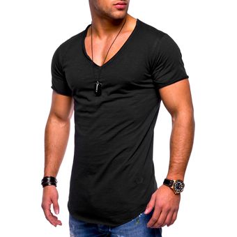 100% algodón verano Hip Hop estilo largo hombres camiseta Casual deportes Slim moda camiseta p HON 