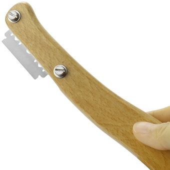 Pan curva de corte con mango de madera de masa de acero inoxidable cuchilla de corte 