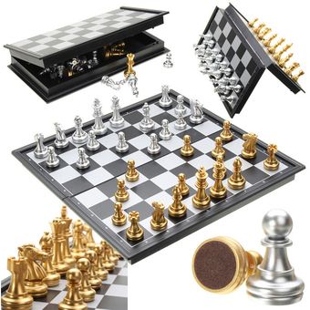 Juego de ajedrez piezas de oro plateado tablero plegable magnético p 