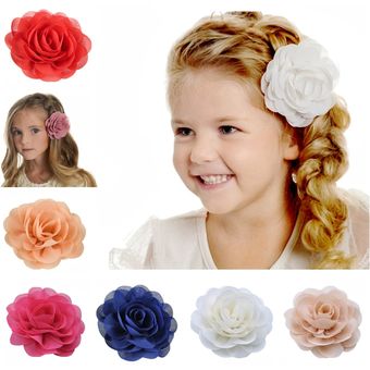 horquillas Accesorios para el cabello para niña pasadores Boutique Horquillas de flor de gasa para niña pasadores para niña 20 colores tocado de princesa rosa 