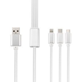 Micor Trenzada 3 En 1 USB Tipo-C Multi Charger Cable Para IPhone Para Android Silver