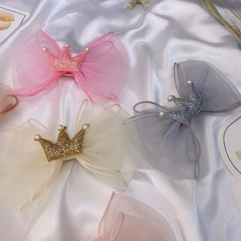 Tocado con horquillas para niños de moda coreana hermosa niña malla de princesa lazo corona Clip de pelo regalos accesorios para el pelo cumpleaños 