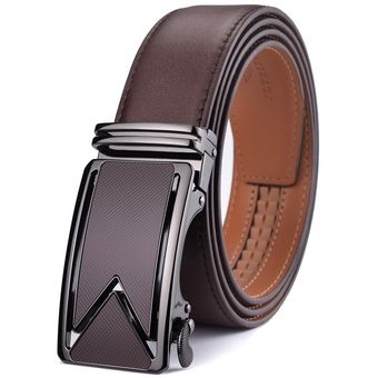 Plyesxale-Cinturón De Cuero De Vaca Para Hombre Cinturones De Lujo Con Hebilla Automática Color Marrón Y Negro B55 