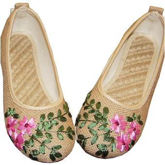 Zapatos planos con flores bordadas para mujer calzado Vintage de te 