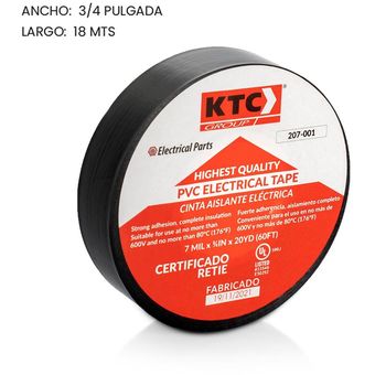 KTC Cinta aislante eléctrica PVC negra UL PaqX20 Unid 18m KTC GROUP
