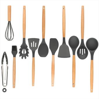 Set 12 Utensilios De Cocina Silicona Resistente Calor Juego Gris GENERICO