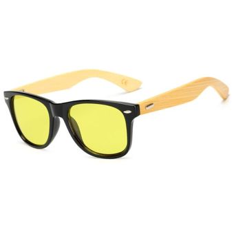 Wood Men Women Night Vision Bamboo Sunglasses Drive Yellow 
