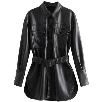 TRAF-Chaqueta de piel sintética con cinturón para mujer abrigo Vint 
