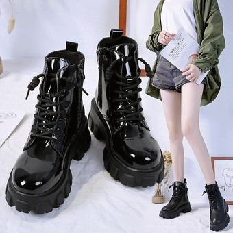 botines con cordo Botas de tacón medio con punta redonda para mujer 