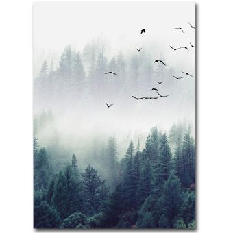 50x70cm bosque neblinoso paisaje arte lienzo póster impresión estilo nórdico decoración del hogar-A 50x70cm 
