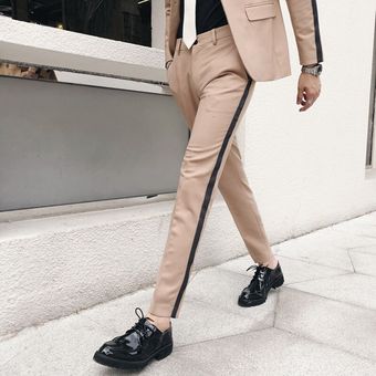 traje Formal para Hombre pantalones ajustados Pantalón pantalón con cinta lateral para Hombre #khaki pantalones elegantes de oficina para Hombre XYX 